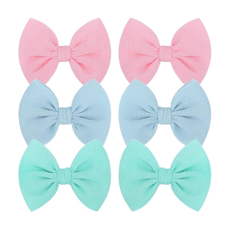 ONENINEDREAM Baby Girls Hair 3'' Bows Clips Set Handmade Bow Hair Clips Hair Accessories Alligator Clip for Babies Infant Toddlers Little Kids 6 PCS Light Blue Aqua Pink - Image 1